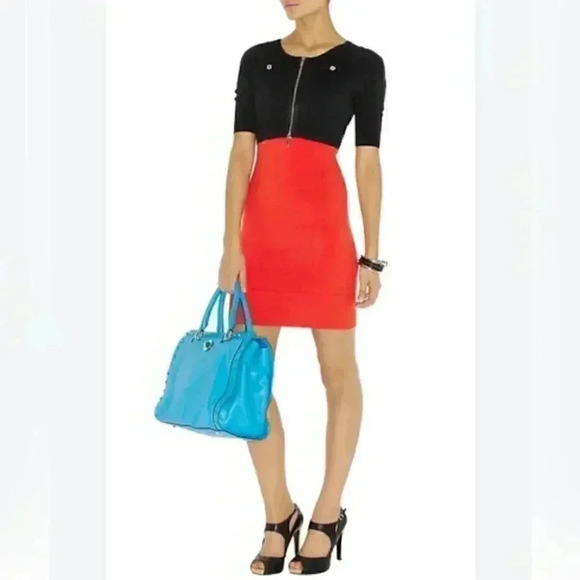 Karen Millen Dresses & Skirts - Karen Millen bodycon front zip long sleeve black and red body con mini dress 2